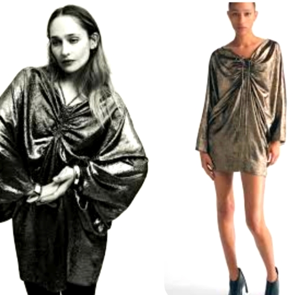 Zara Black And Gold Draped Balloon Mini Dress - Picture 11 of 11